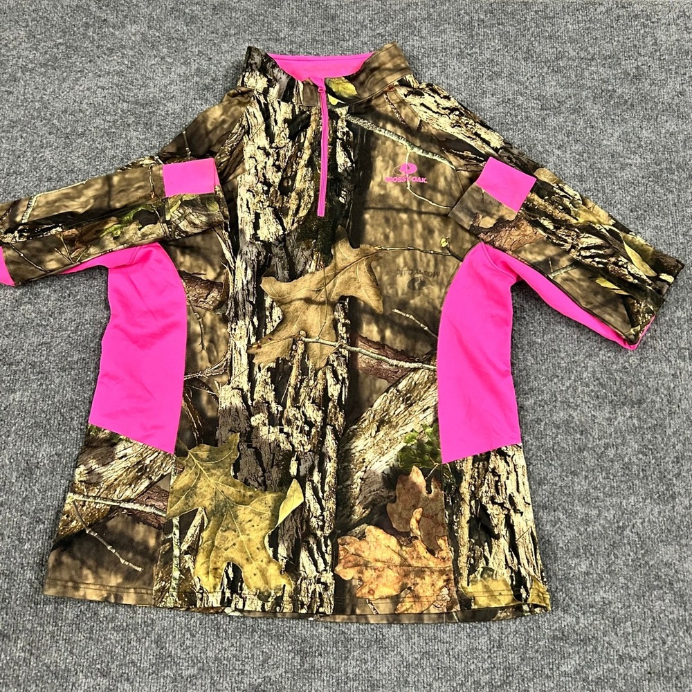 Mossy Oak Pullover Womens Size 2XL Pink Camo 1/4 Zip Long Sleeve Hunting Top
